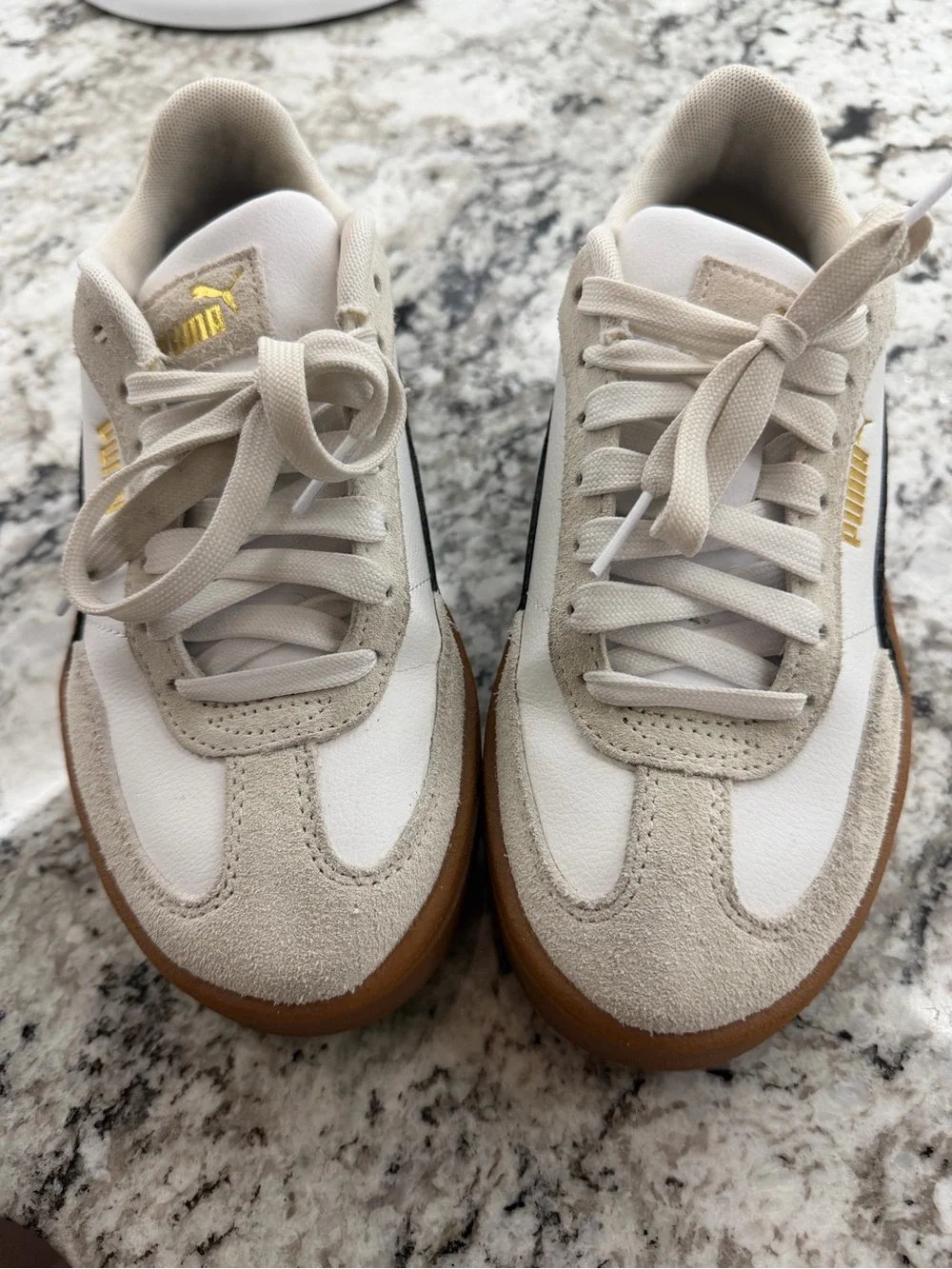 Puma White Black Low-Top Platform Sneakers with Gum Sole